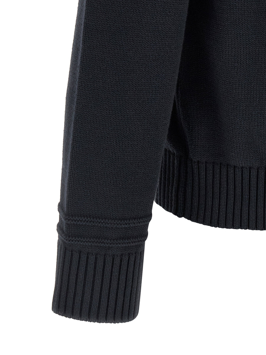 Gucci Blue Intarsia Cotton Wool Knit Sweater Crew Neck Topwear