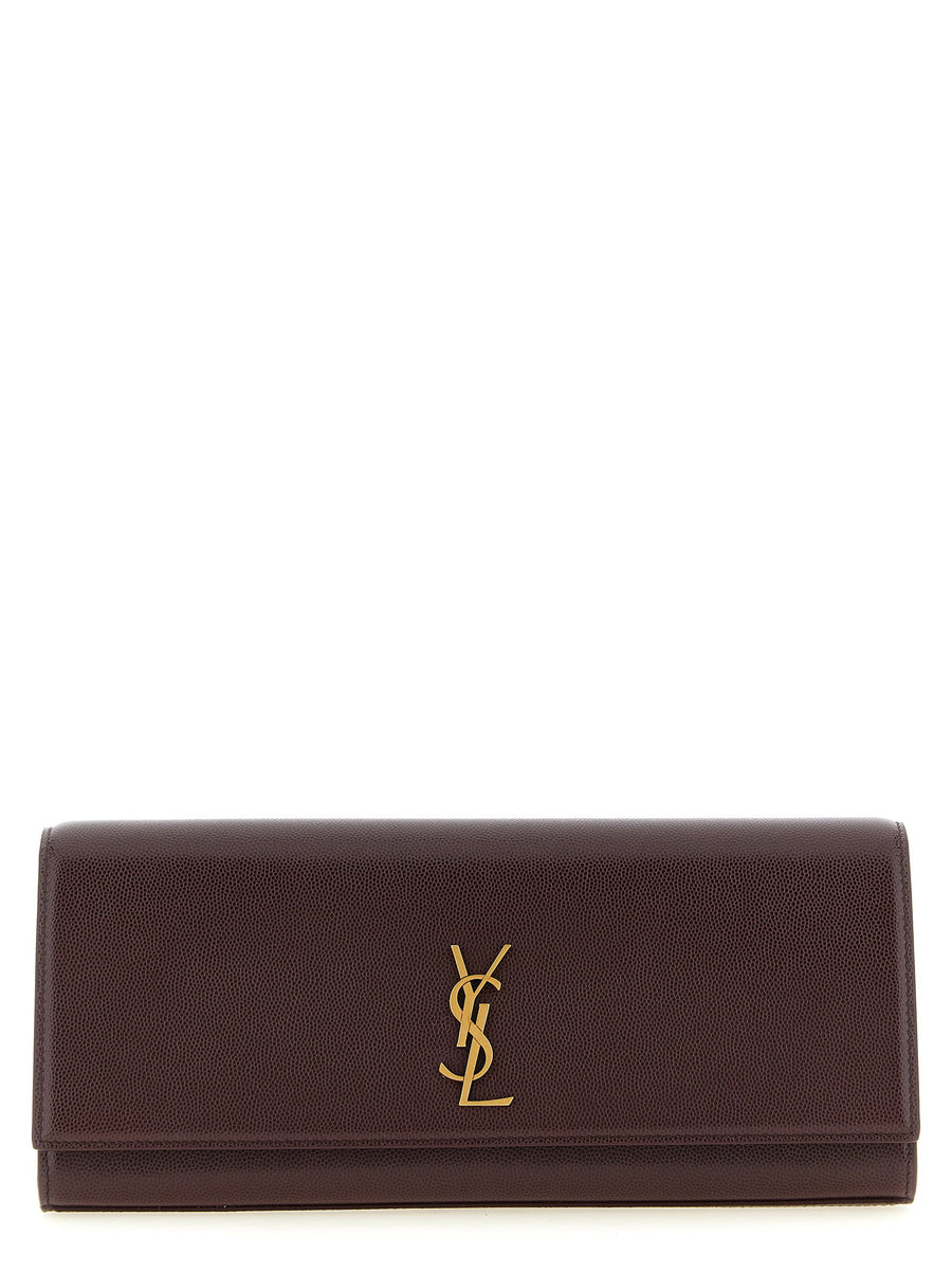 Saint Laurent Kate Clutch For Women Bordeaux Grain De Poudre Calfskin Magnetic Flap Removable Chain