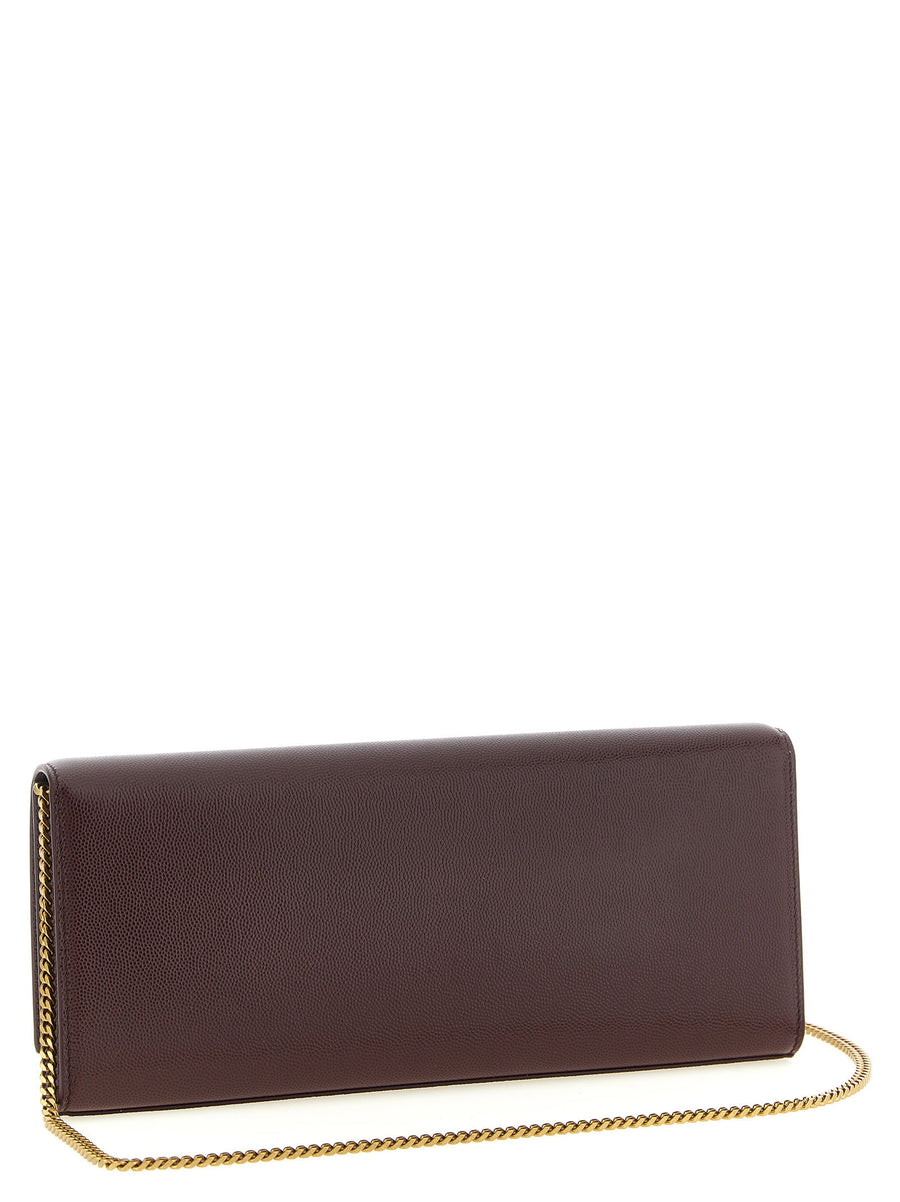 Saint Laurent Kate Clutch For Women Bordeaux Grain De Poudre Calfskin Magnetic Flap Removable Chain