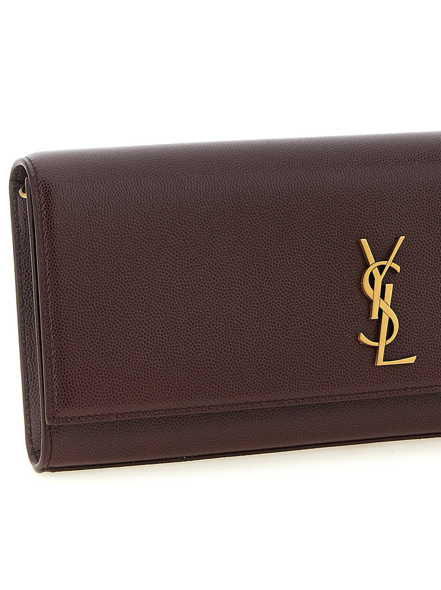 Saint Laurent Kate Clutch For Women Bordeaux Grain De Poudre Calfskin Magnetic Flap Removable Chain