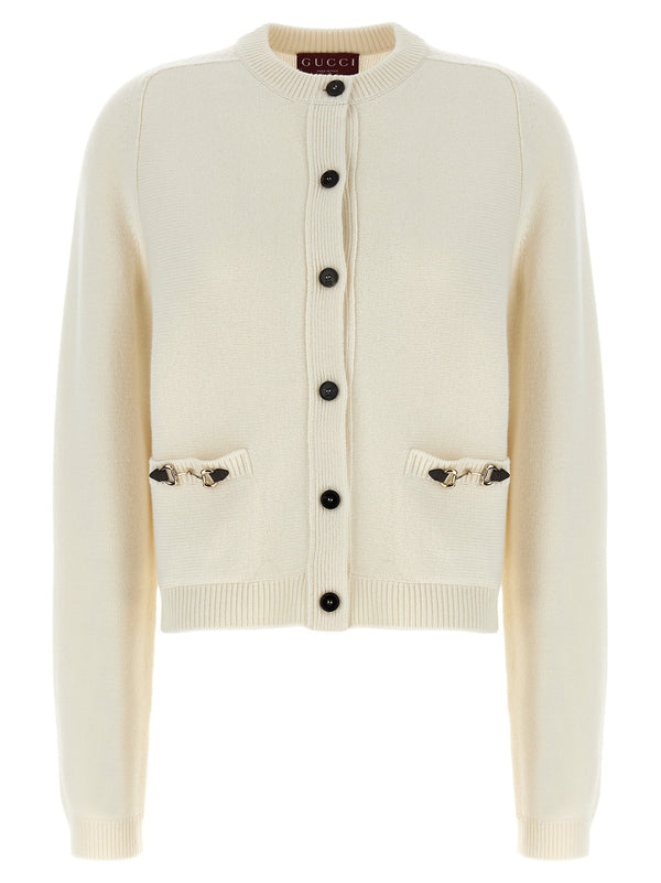 Gucci Morsetto Cardigan In White Wool Cashmere Blend With Front Button Closure