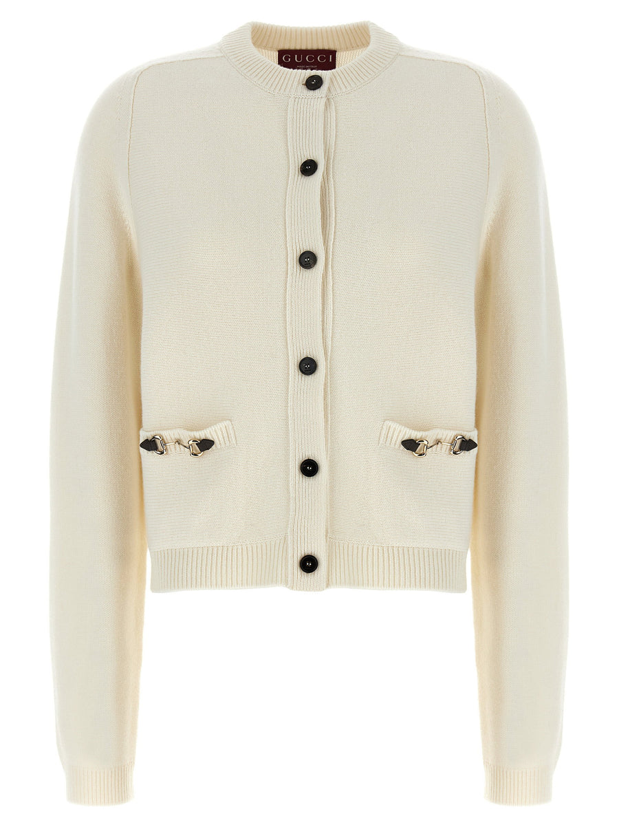 Gucci Morsetto Cardigan In White Wool Cashmere Blend With Front Button Closure