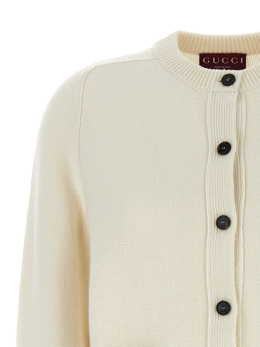 Gucci Morsetto Cardigan In White Wool Cashmere Blend With Front Button Closure