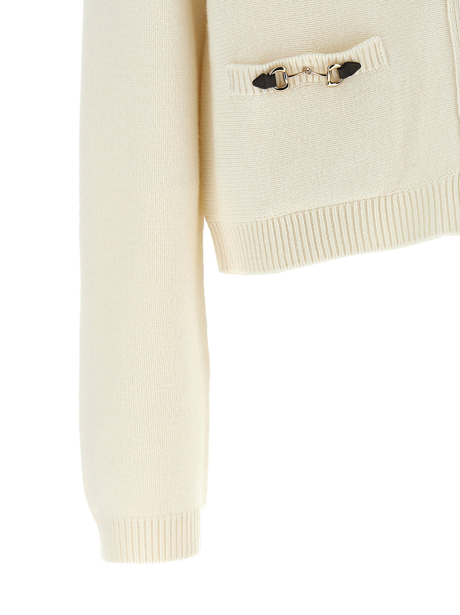 Gucci Morsetto Cardigan In White Wool Cashmere Blend With Front Button Closure
