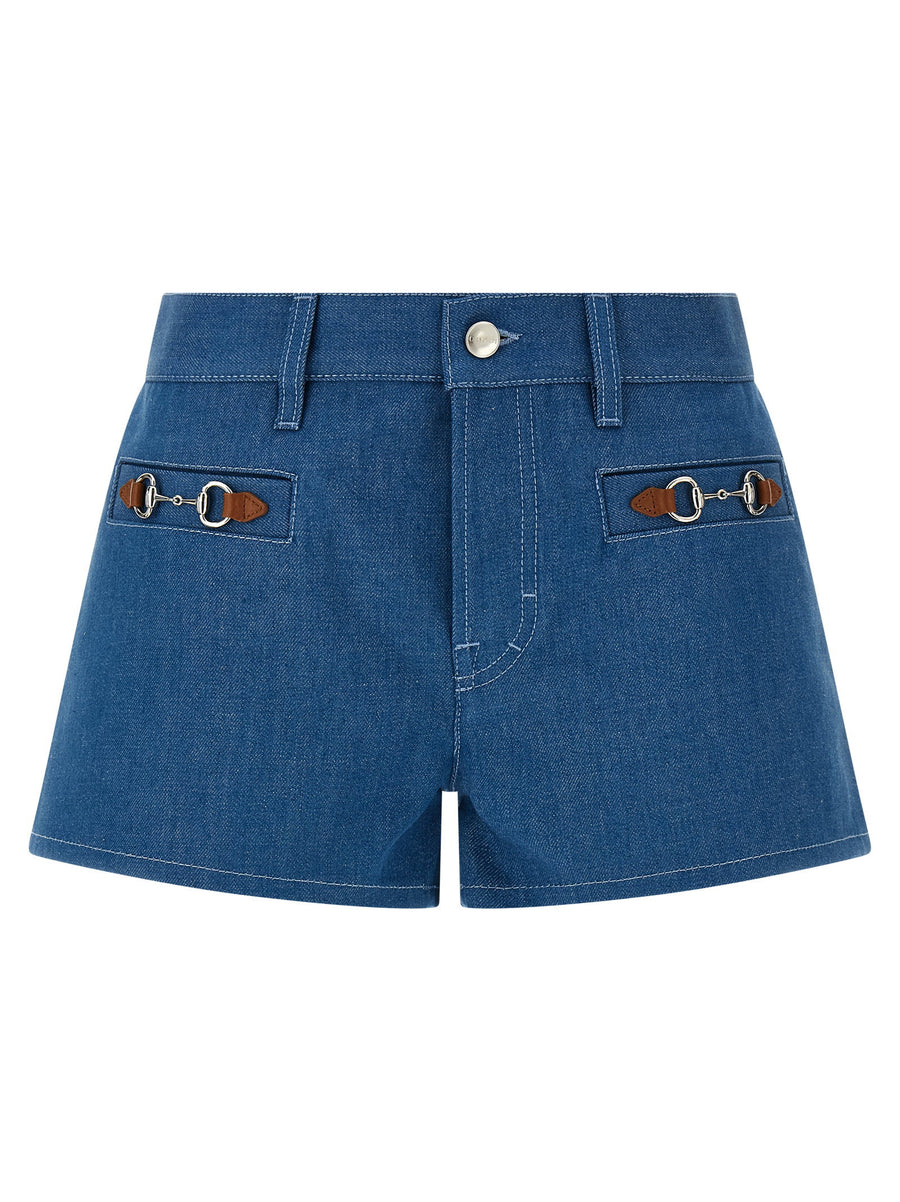 Gucci Morsetto Denim Shorts Blue 100 Percent Cotton With Metal Details For Women