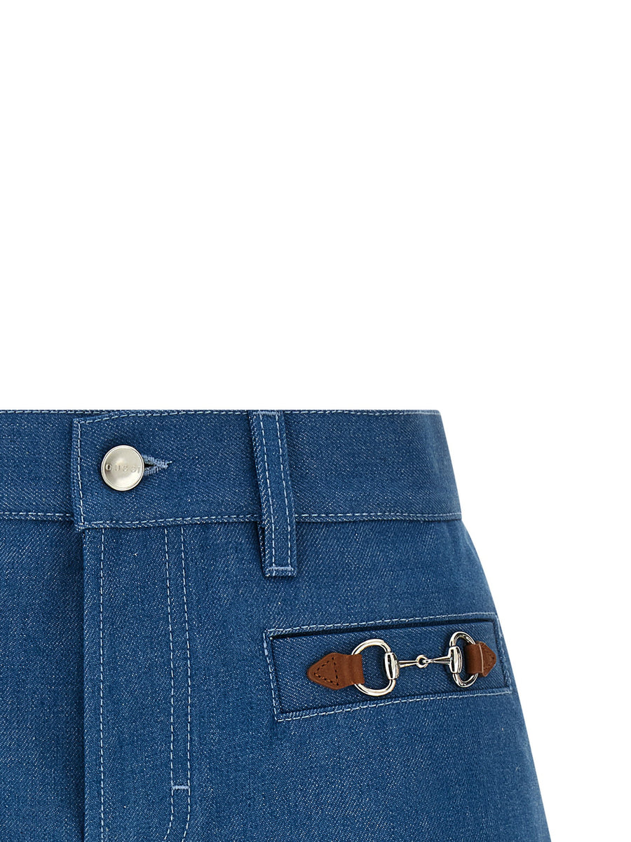 Gucci Morsetto Denim Shorts Blue 100 Percent Cotton With Metal Details For Women