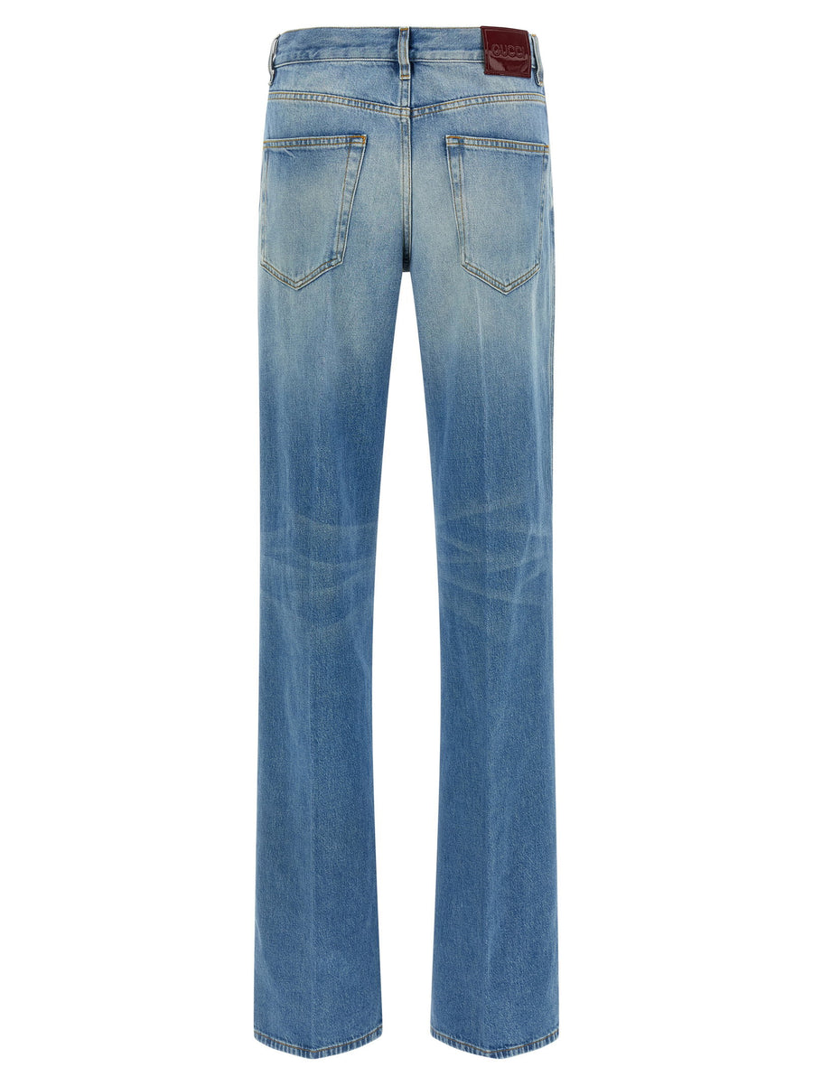 Gucci Flared Leg Jeans Light Blue Denim 100 Percent Cotton Stonewashed