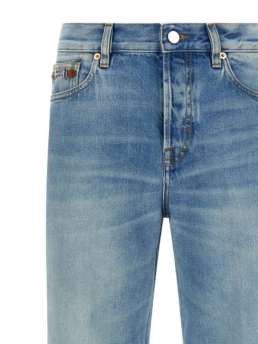 Gucci Flared Leg Jeans Light Blue Denim 100 Percent Cotton Stonewashed