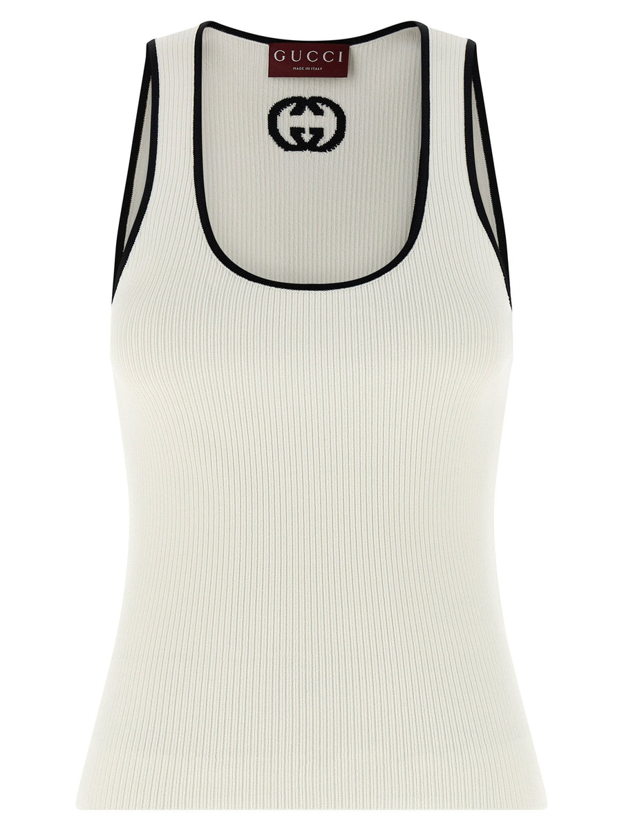 Gucci Incrocio GG Ribbed Viscose Tank Top White Black For Women