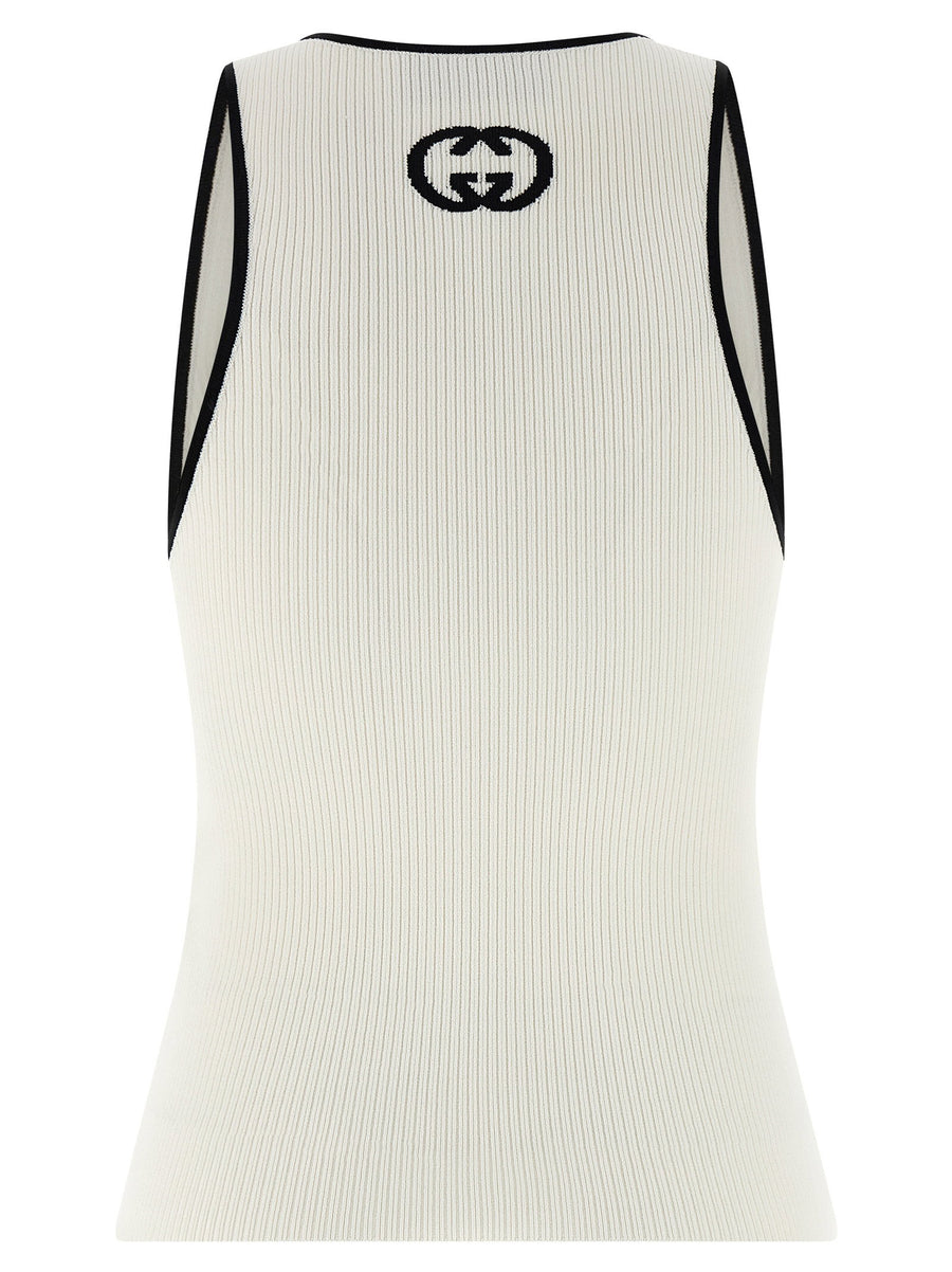 Gucci Incrocio GG Ribbed Viscose Tank Top White Black For Women