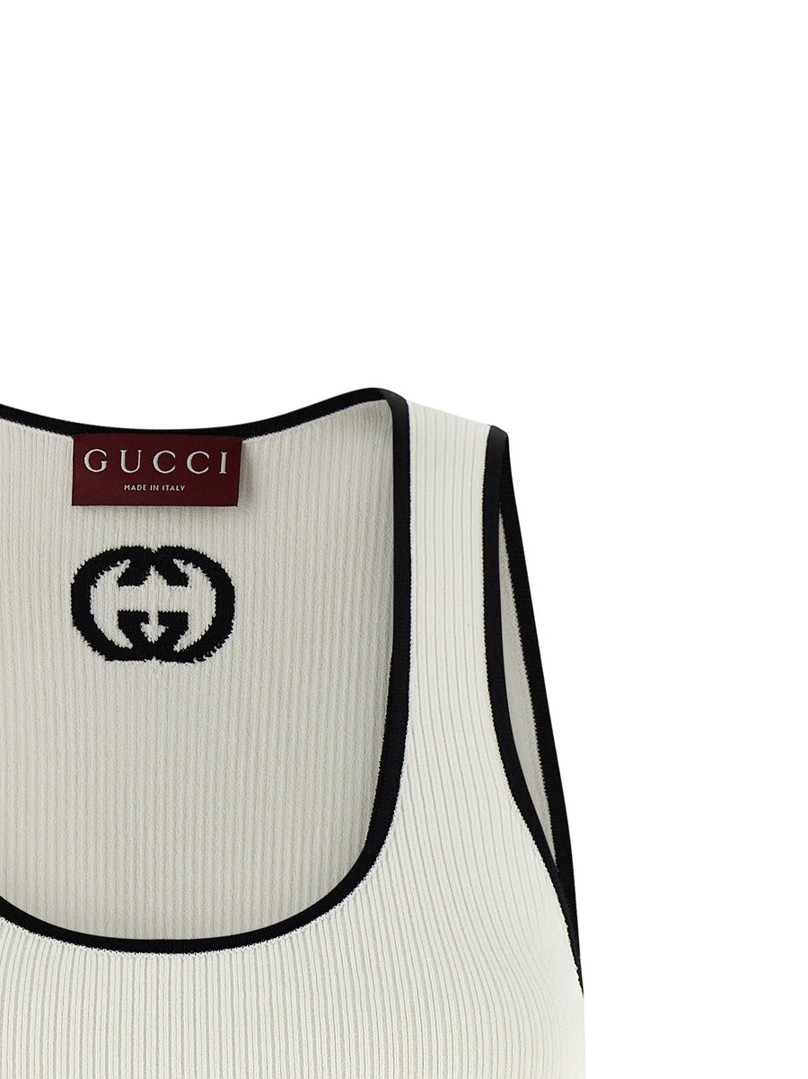 Gucci Incrocio GG Ribbed Viscose Tank Top White Black For Women