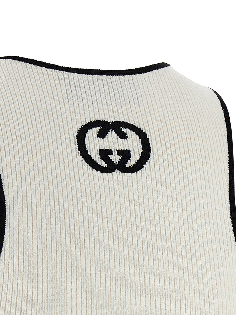 Gucci Incrocio GG Ribbed Viscose Tank Top White Black For Women