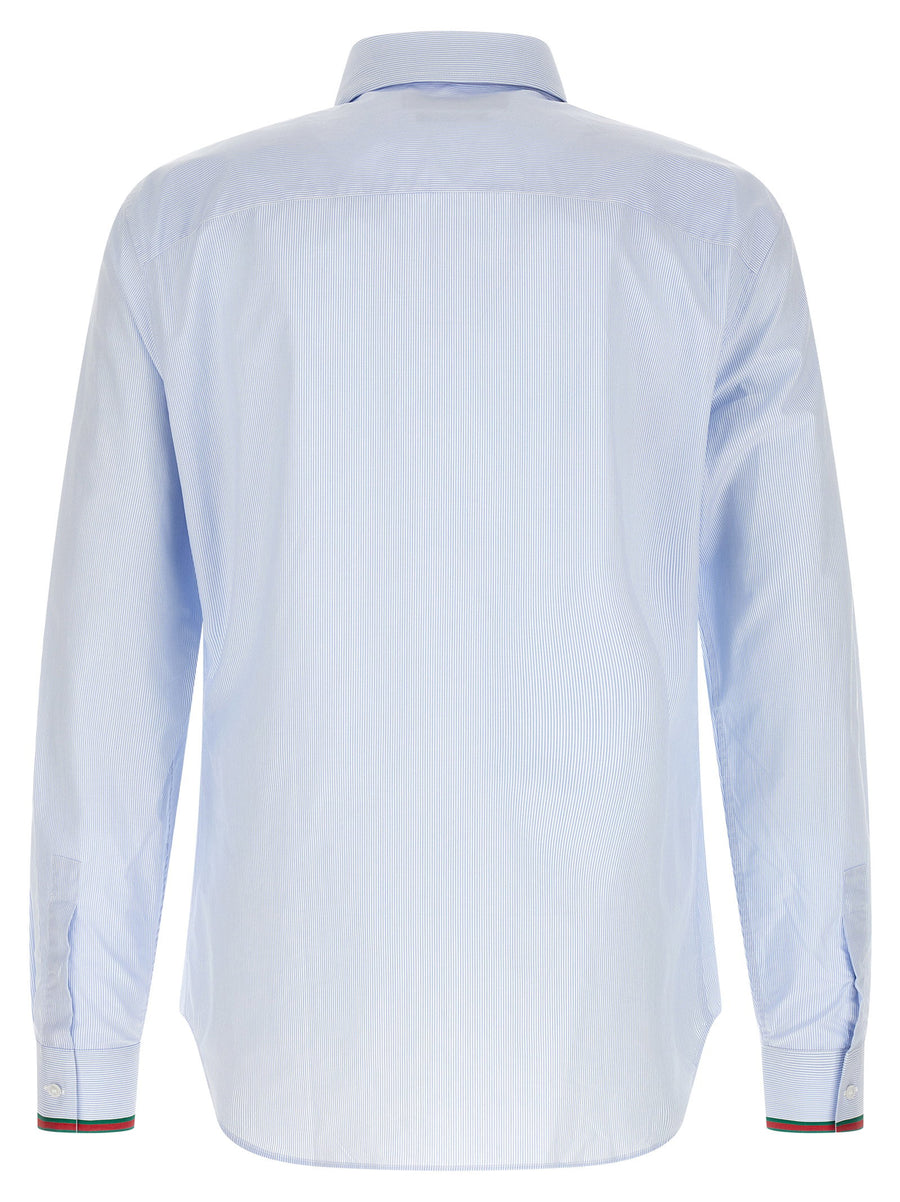 Gucci Light Blue Striped Cotton Shirt For Men Nastro Web Cuff Detail
