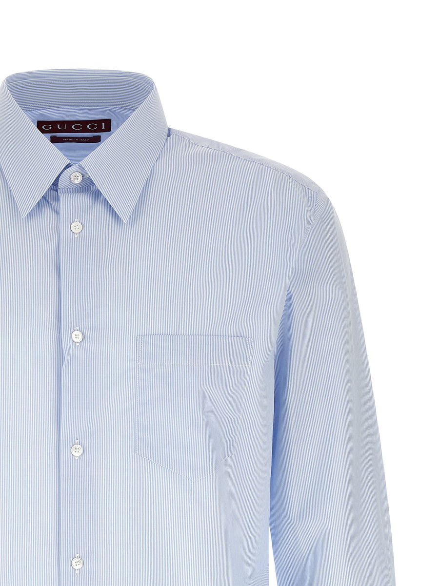 Gucci Light Blue Striped Cotton Shirt For Men Nastro Web Cuff Detail