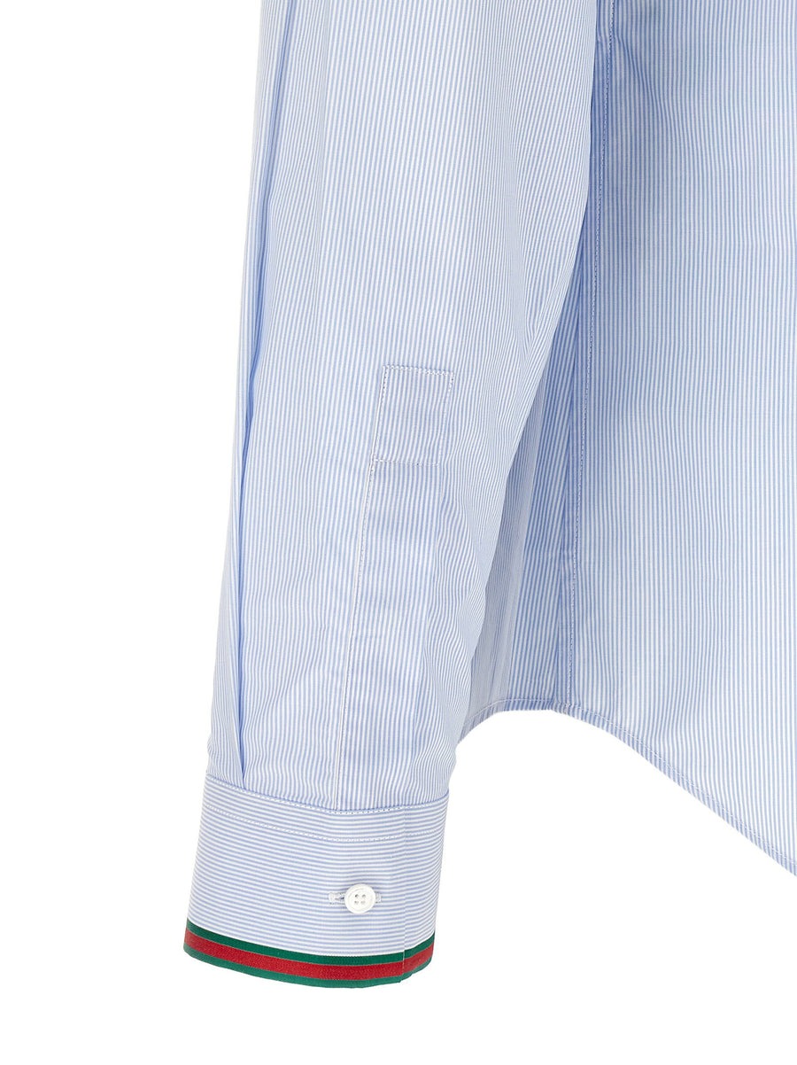 Gucci Light Blue Striped Cotton Shirt For Men Nastro Web Cuff Detail