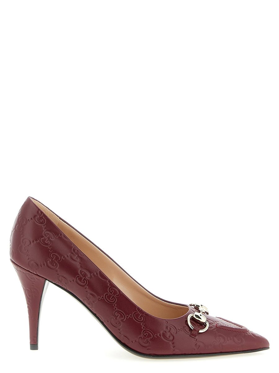 Gucci Morsetto Pumps Red Calfskin Leather Pointed Toe Cone Heel With Morsetto Detail For Modern Women