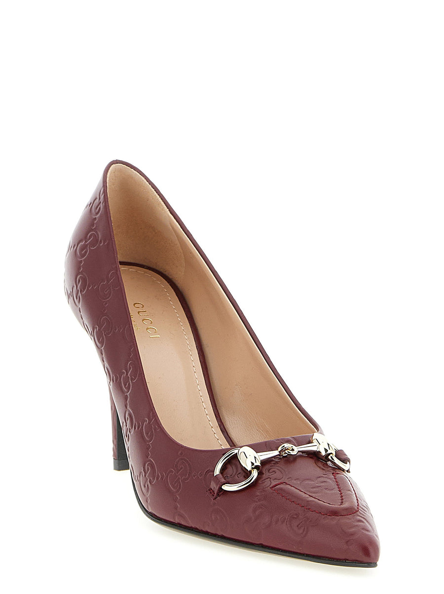 Gucci Morsetto Pumps Red Calfskin Leather Pointed Toe Cone Heel With Morsetto Detail For Modern Women