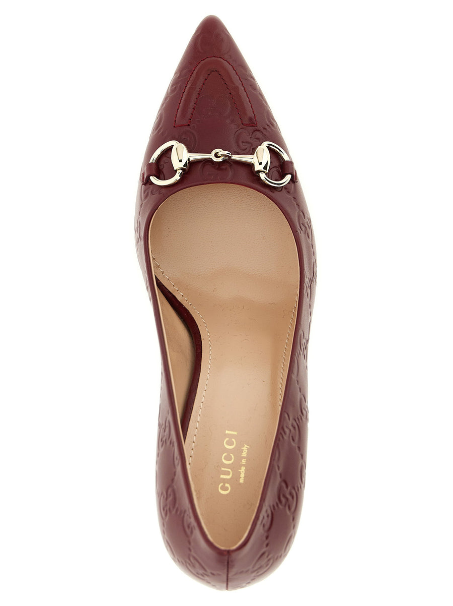 Gucci Morsetto Pumps Red Calfskin Leather Pointed Toe Cone Heel With Morsetto Detail For Modern Women