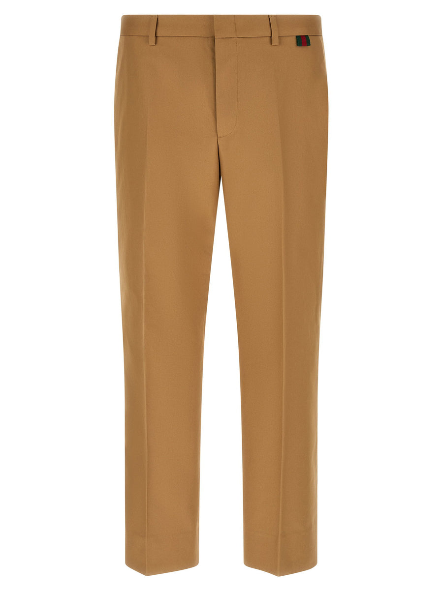Gucci Beige 100 Cotton Web Loop Trousers For Women With Stretch Pleat