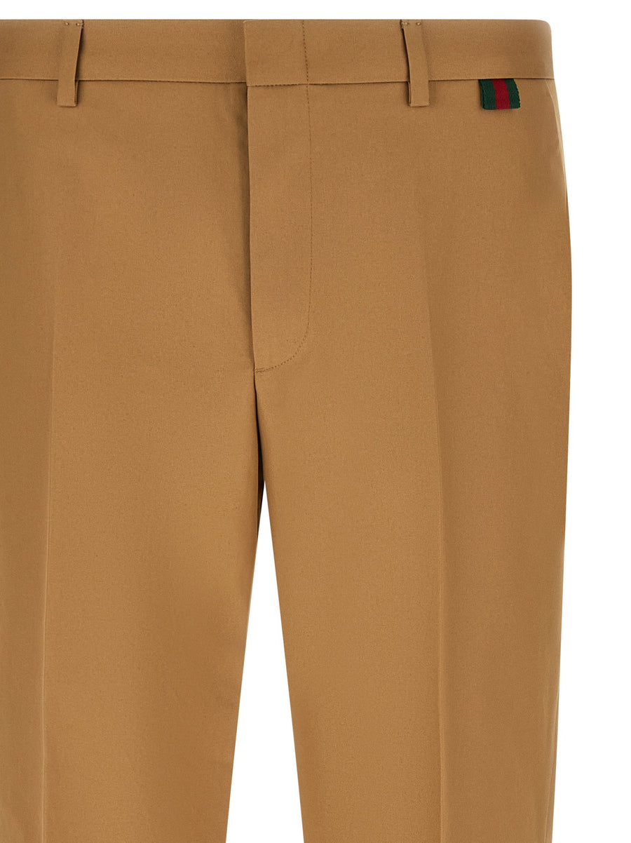 Gucci Beige 100 Cotton Web Loop Trousers For Women With Stretch Pleat