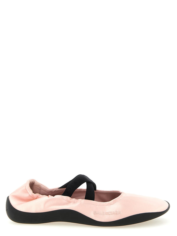 Balenciaga Shibuya Ballet Flats Pink Satin For Women With Elastic Crossed Bands Couture Inspired