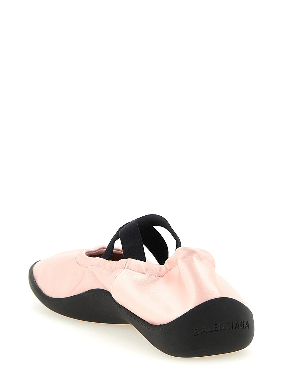 Balenciaga Shibuya Ballet Flats Pink Satin For Women With Elastic Crossed Bands Couture Inspired