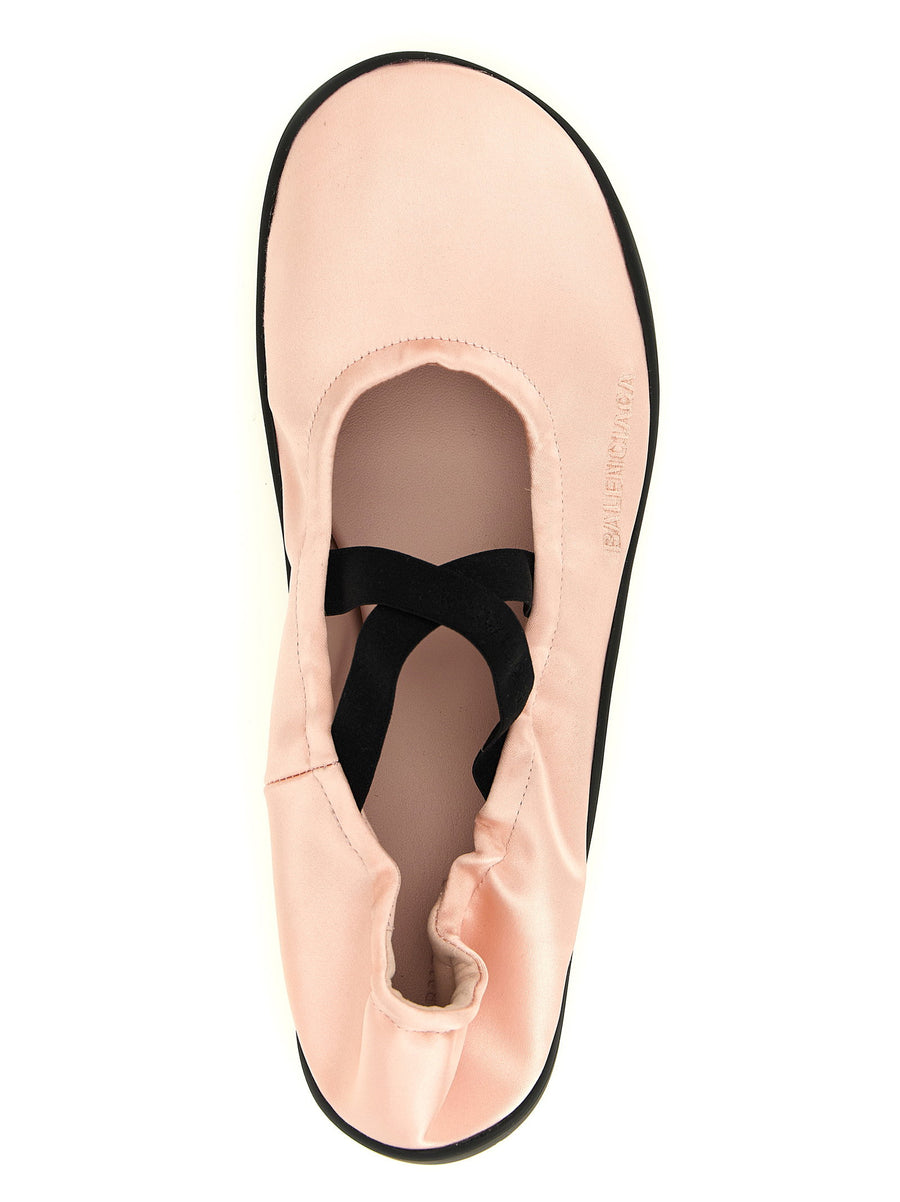 Balenciaga Shibuya Ballet Flats Pink Satin For Women With Elastic Crossed Bands Couture Inspired