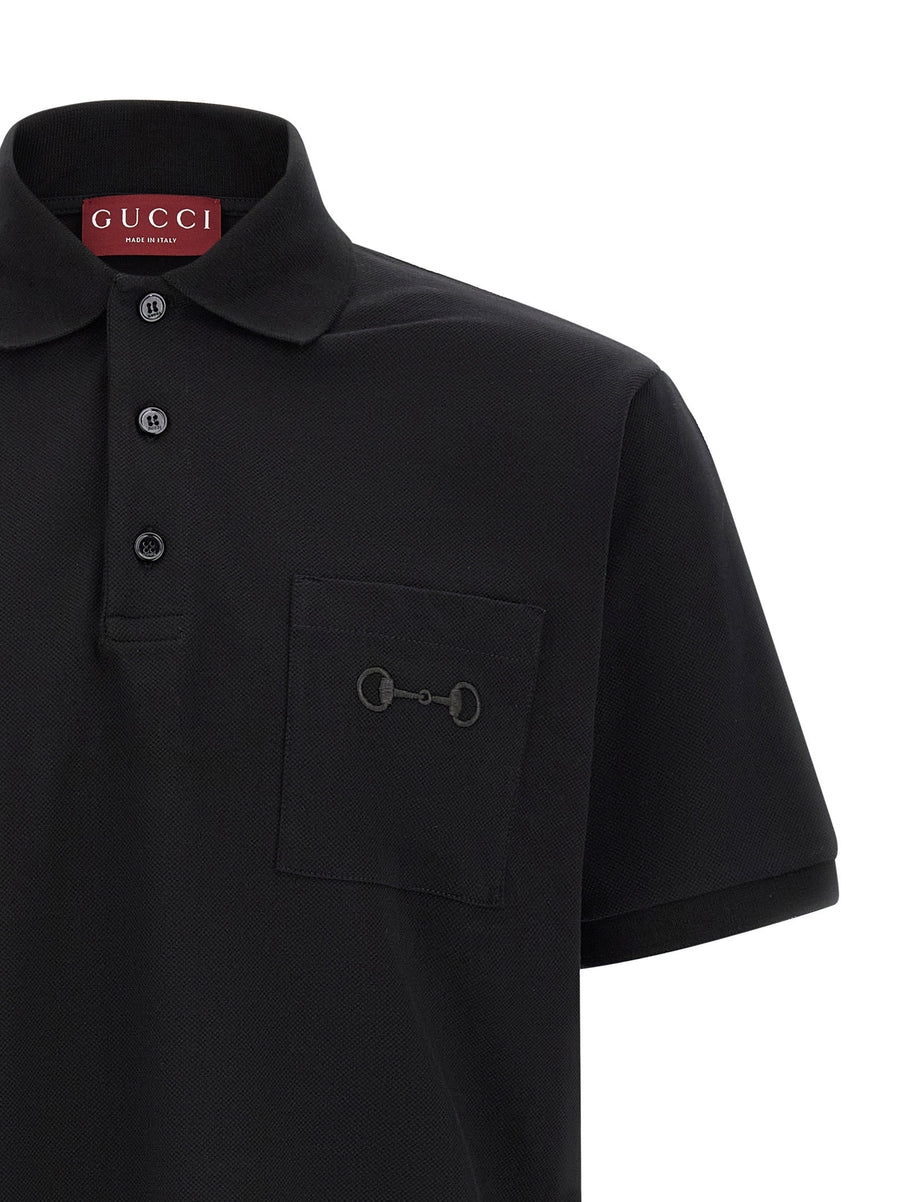 Gucci Morsetto Embroidery Polo Shirt Black 100 Percent Cotton