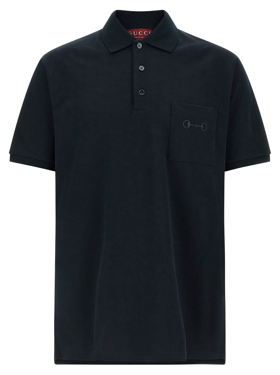 Gucci Morsetto Embroidered Polo Shirt Blue Stretch Cotton Pique
