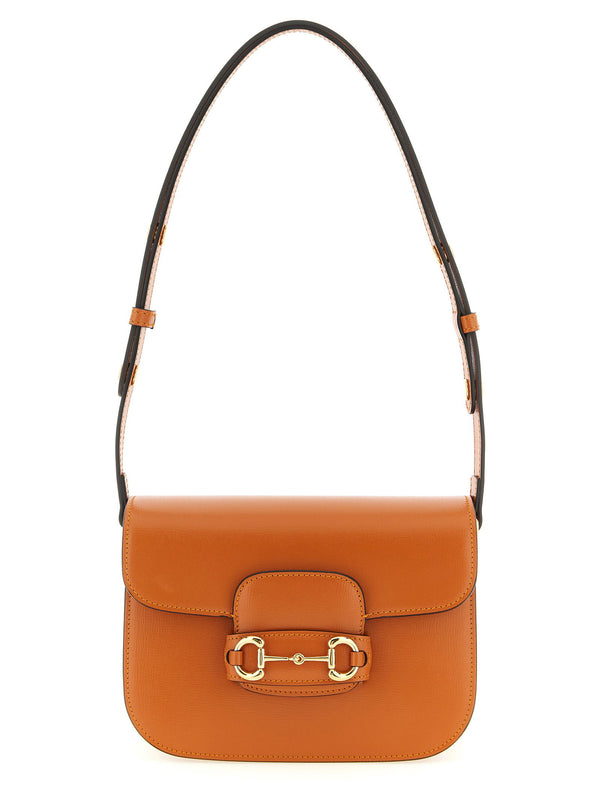 Gucci Horsebit 1955 Small Leather Shoulder Bag For Women Orange Calfskin Interlocking Flap With Morsetto Hardware