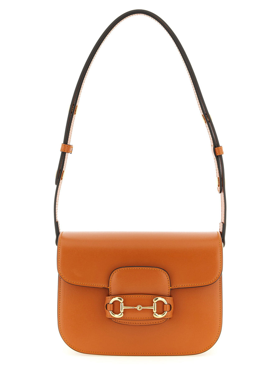 Gucci Horsebit 1955 Small Leather Shoulder Bag For Women Orange Calfskin Interlocking Flap With Morsetto Hardware