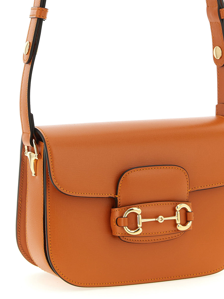 Gucci Horsebit 1955 Small Leather Shoulder Bag For Women Orange Calfskin Interlocking Flap With Morsetto Hardware