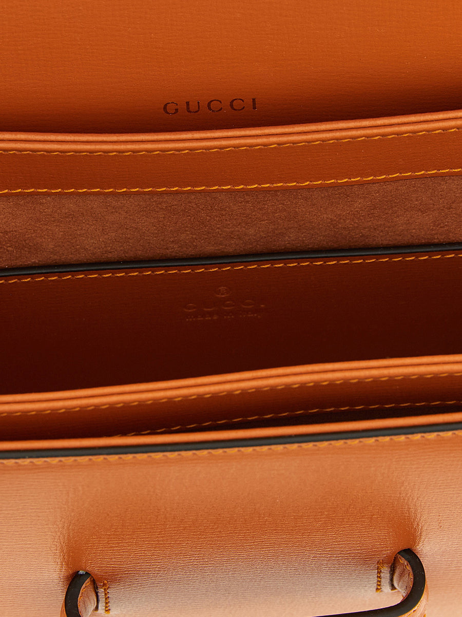 Gucci Horsebit 1955 Small Leather Shoulder Bag For Women Orange Calfskin Interlocking Flap With Morsetto Hardware