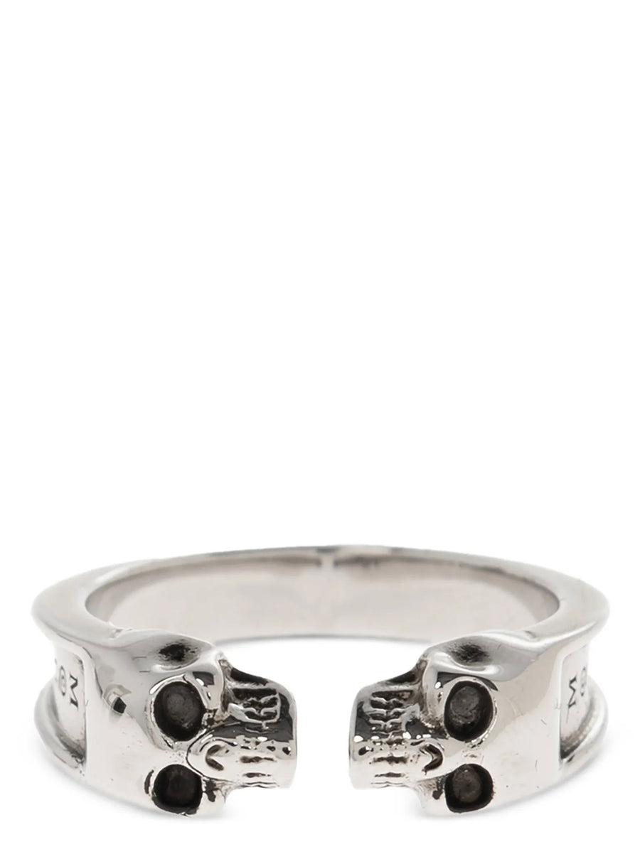 Alexander McQueen Twin Skull Ring For Men Engraved Silver Steel Luxury Jewelry Limited Edition
