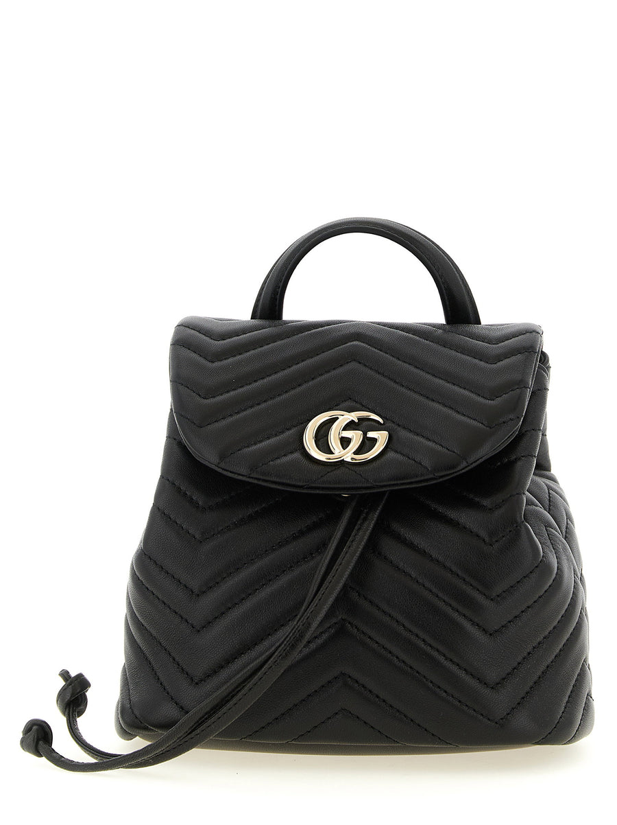 Gucci GG Marmont Mini Backpack Black Chevron Matelasse Lamb Leather for Women Luxury Everyday Use