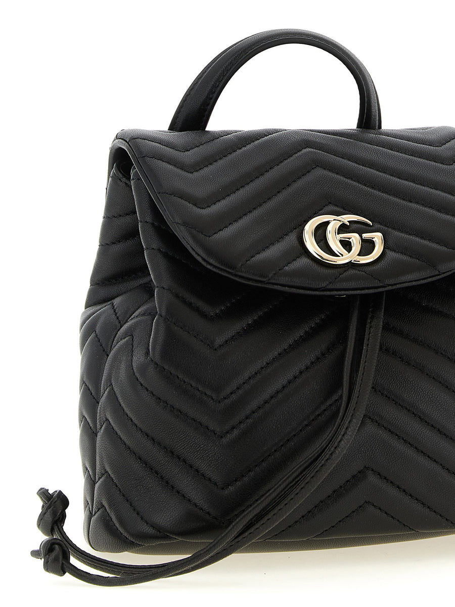 Gucci GG Marmont Mini Backpack Black Chevron Matelasse Lamb Leather for Women Luxury Everyday Use