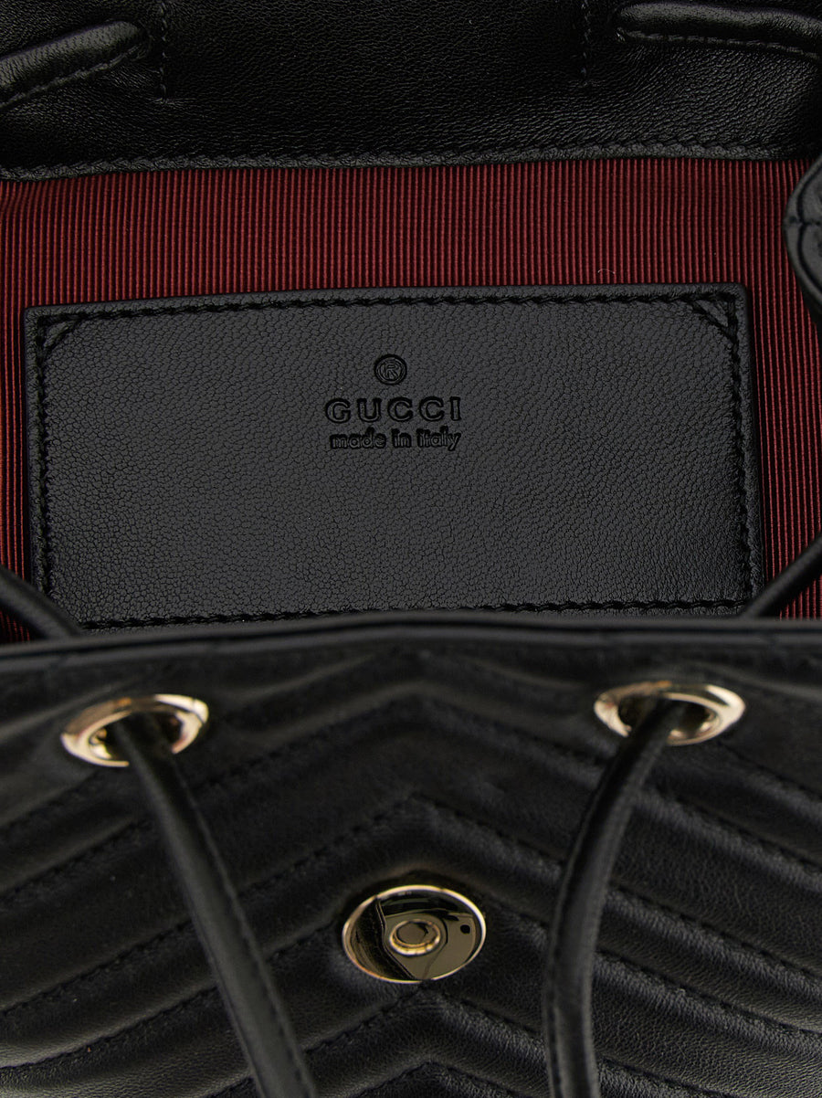 Gucci GG Marmont Mini Backpack Black Chevron Matelasse Lamb Leather for Women Luxury Everyday Use