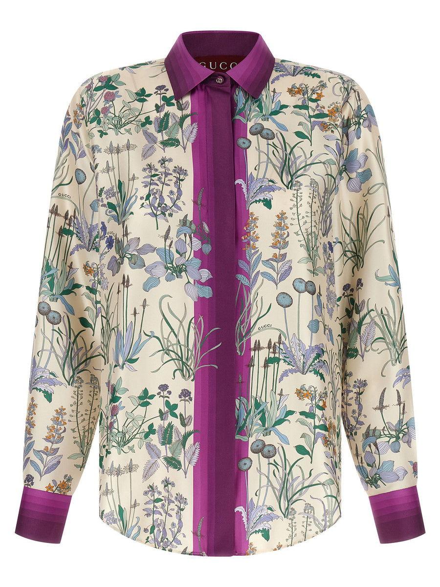 Gucci Silk Floral Print Shirt For Women Lux With Pointed Collar And Concealed Front Closure