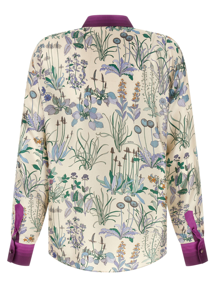 Gucci Silk Floral Print Shirt For Women Lux With Pointed Collar And Concealed Front Closure