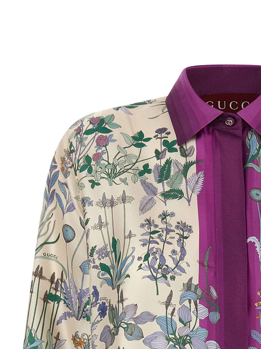 Gucci Silk Floral Print Shirt For Women Lux With Pointed Collar And Concealed Front Closure