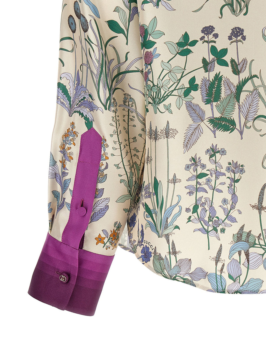 Gucci Silk Floral Print Shirt For Women Lux With Pointed Collar And Concealed Front Closure