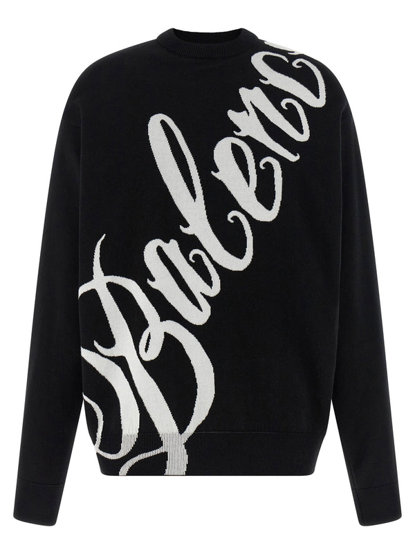 Balenciaga Big B Jacquard Knit Sweater For Women Luxury Crewneck With Dropped Shoulders