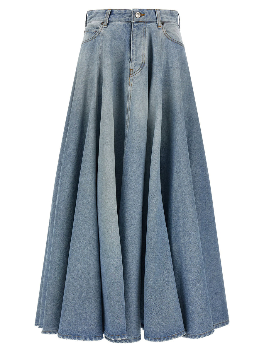 Balenciaga Godet Denim Midi Skirt Light Blue 100 Percent Cotton