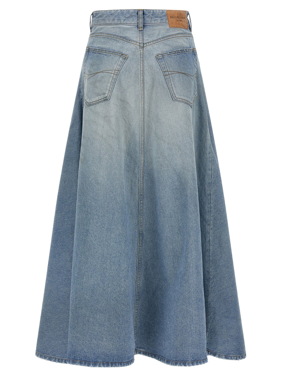 Balenciaga Godet Denim Midi Skirt Light Blue 100 Percent Cotton