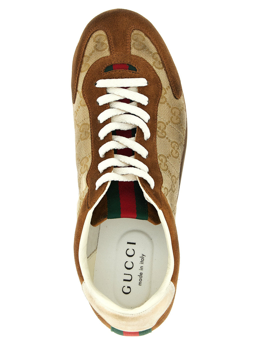 Gucci Shift Sneakers Brown Delave Suede GG Fabric Ultralight