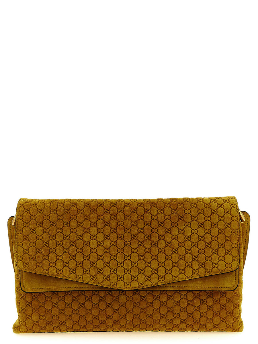 Gucci GG Medium Suede Shoulder Bag Yellow With Embossed GG Detail Luxury For Women