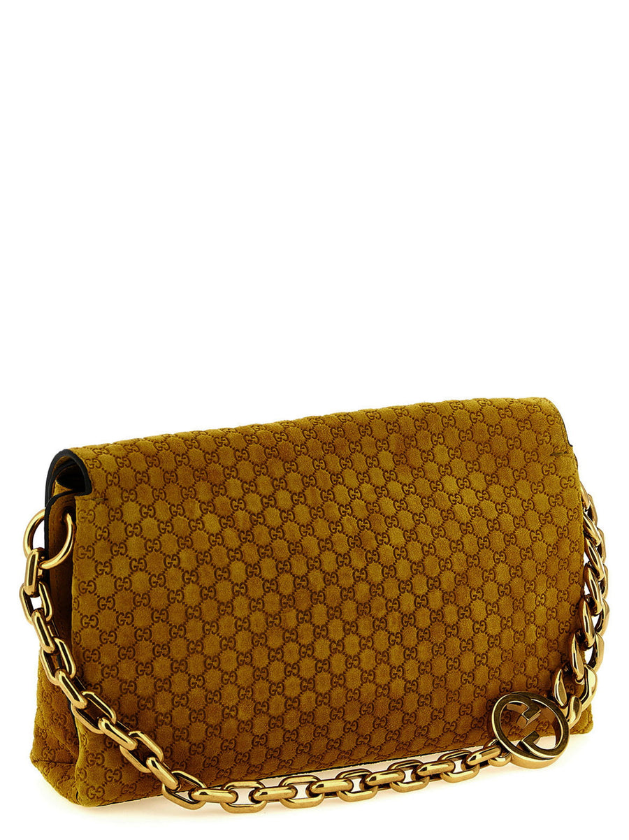 Gucci GG Medium Suede Shoulder Bag Yellow With Embossed GG Detail Luxury For Women