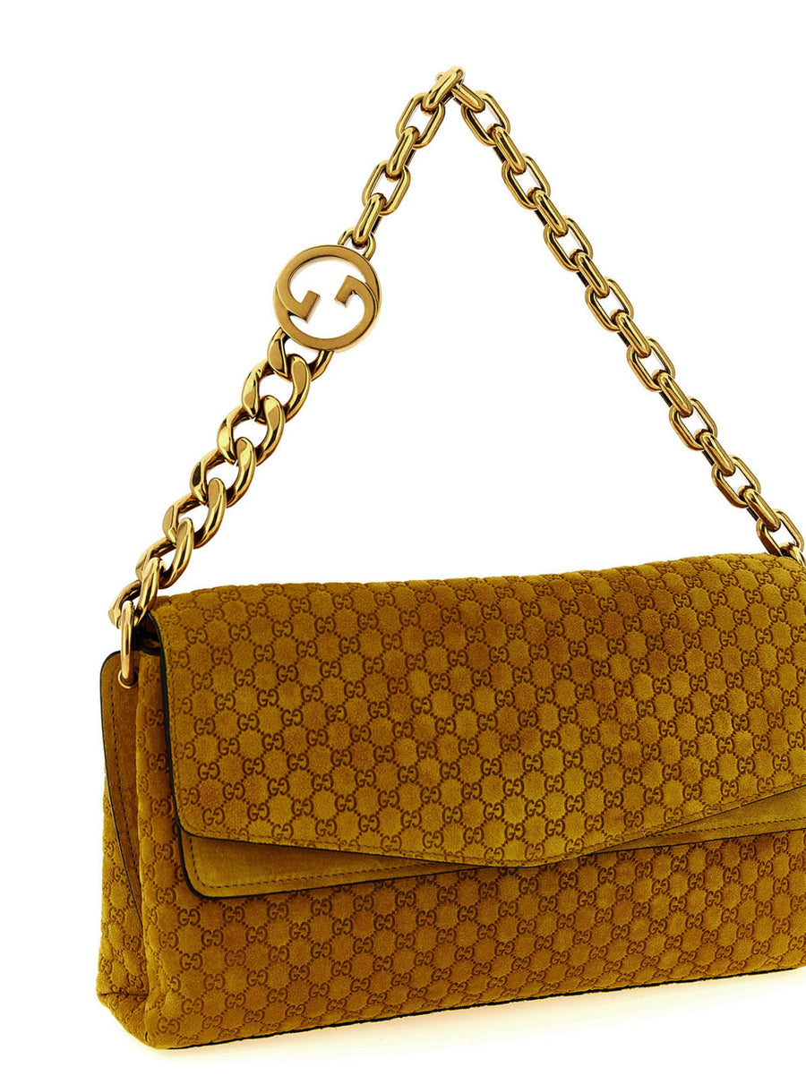 Gucci GG Medium Suede Shoulder Bag Yellow With Embossed GG Detail Luxury For Women