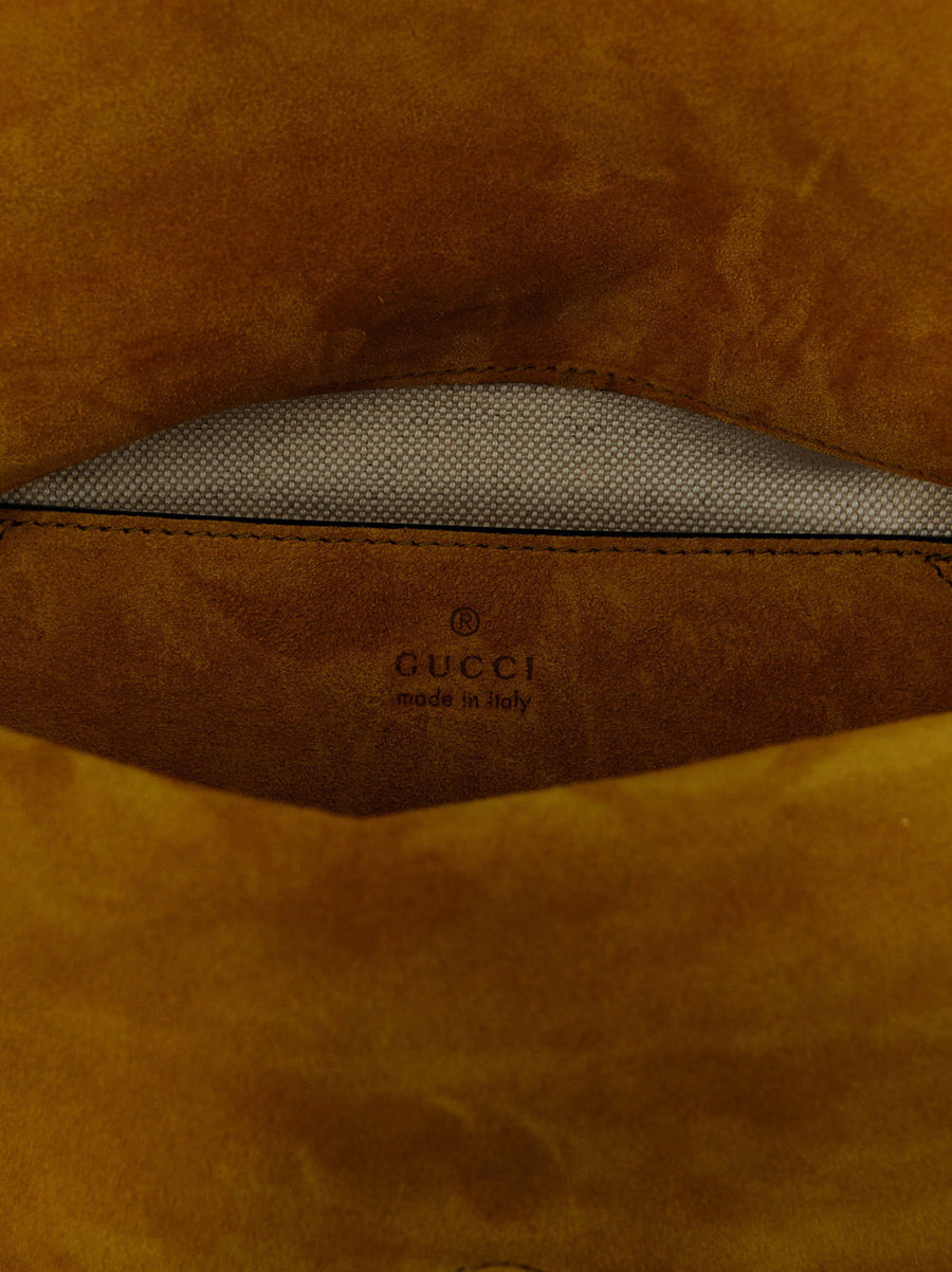 Gucci GG Medium Suede Shoulder Bag Yellow With Embossed GG Detail Luxury For Women