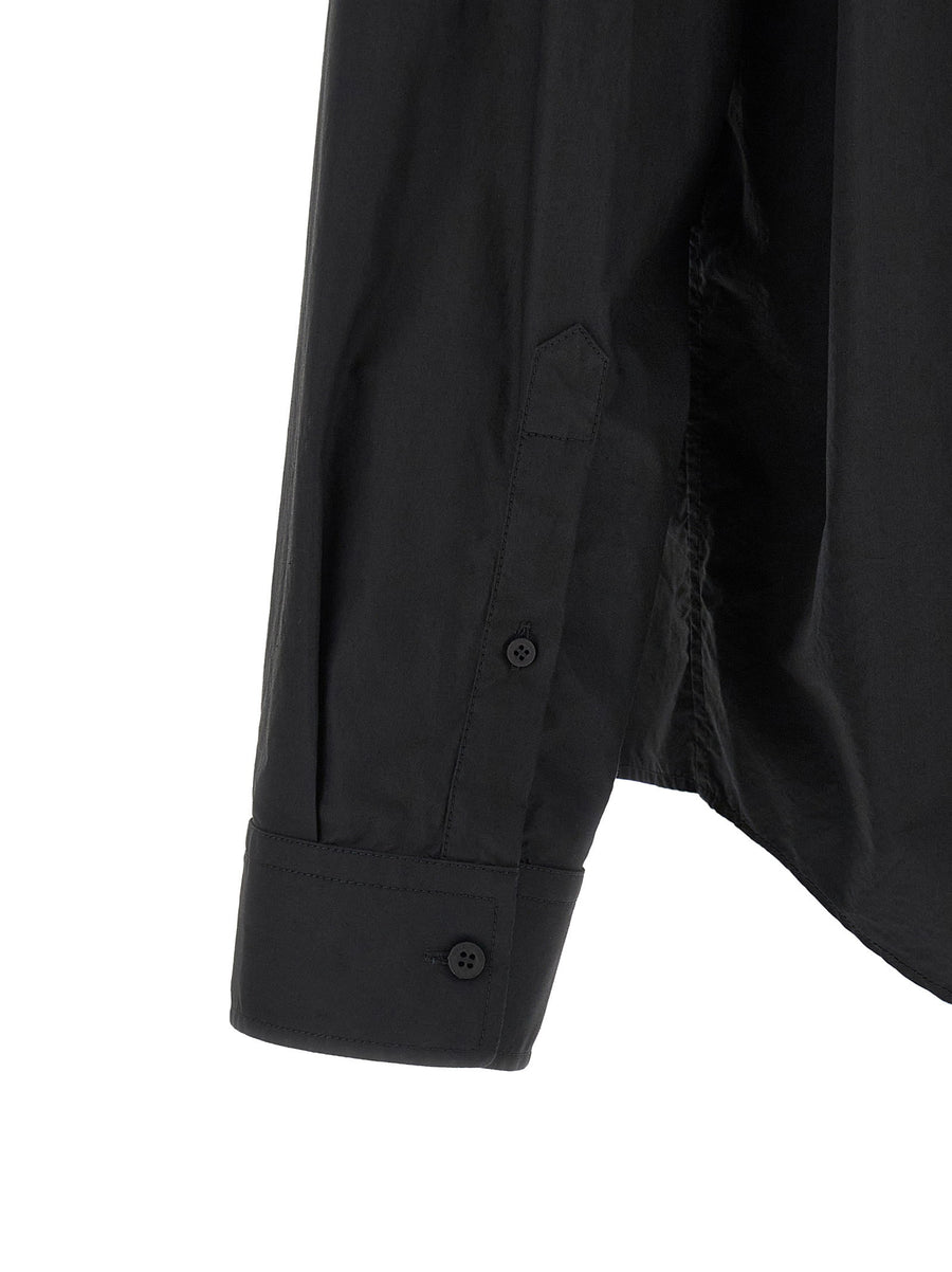 Balenciaga Logo Patch Shirt For Men In Black Cotton Poplin With Chest Pocket And Relaxed Fit